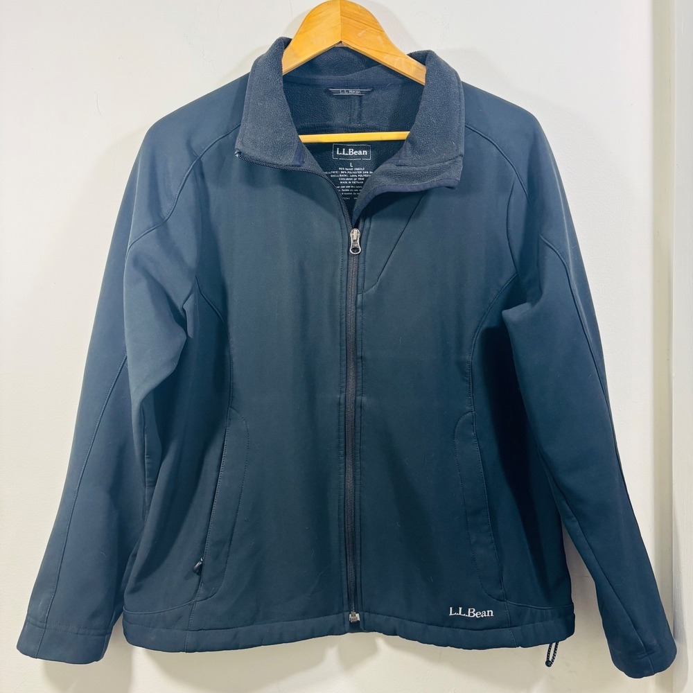 LL Bean Jacket Women's Large Black Full Zip Fleece Lining Front Pockets